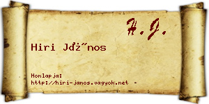 Hiri János névjegykártya